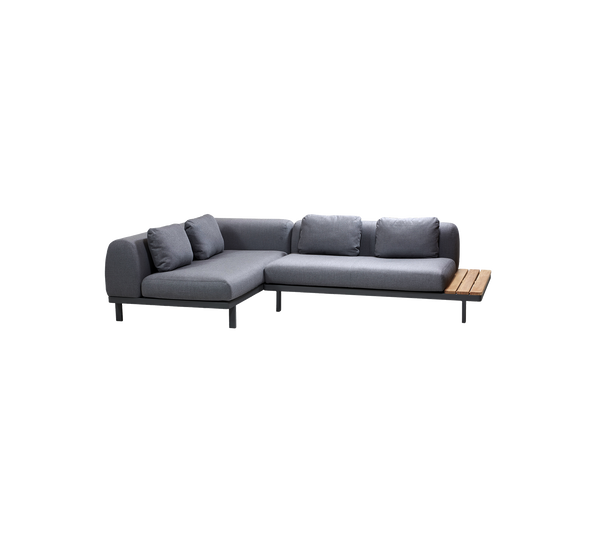 Space compact 2-module corner sofa with side table outdoor sectional sofa by Cane-line, designed by Foersom & Hiort-Lorenzen MDD