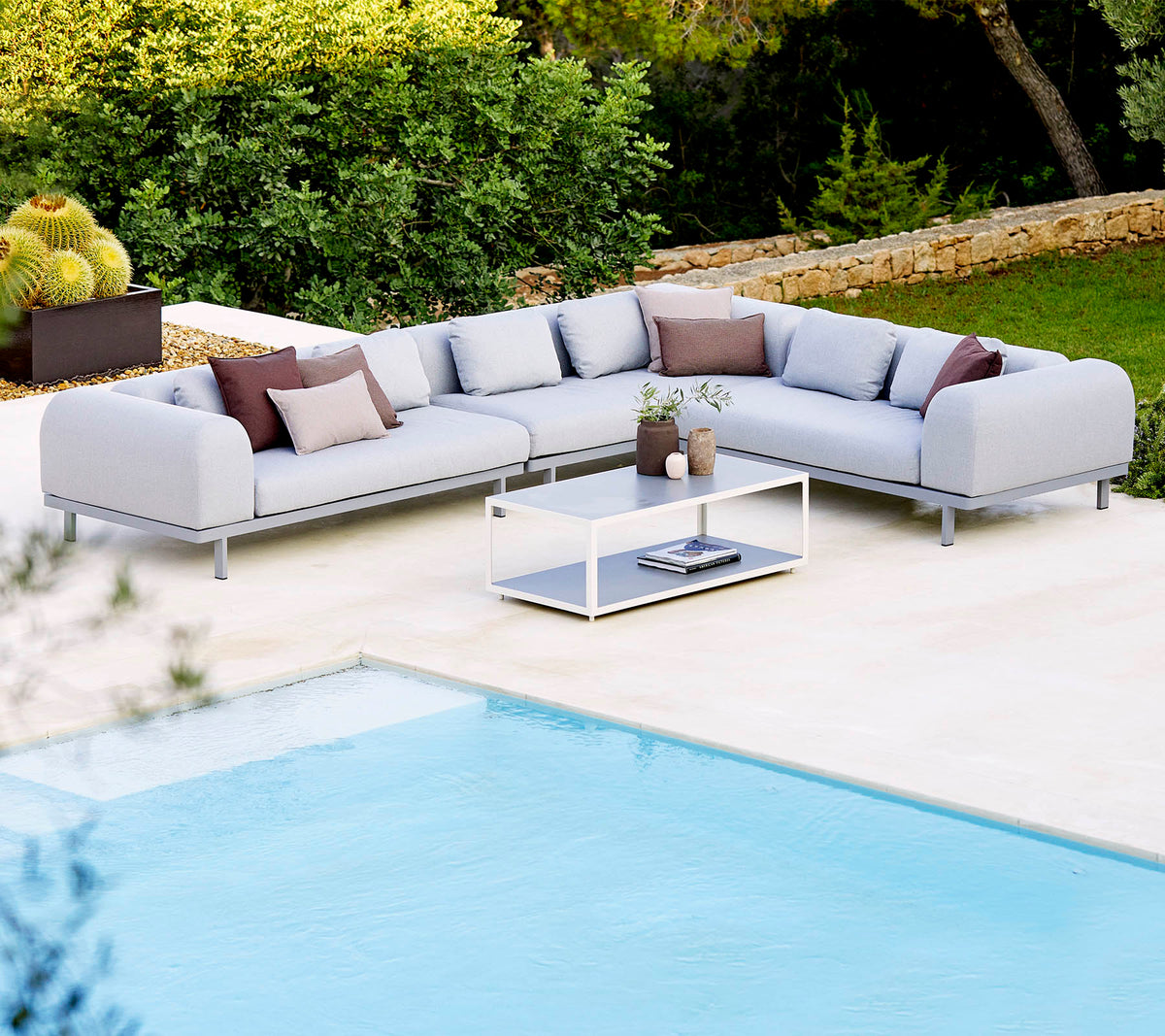 Space modular corner sofa outdoor sectional sofa by Cane-line, designed by Foersom & Hiort-Lorenzen MDD