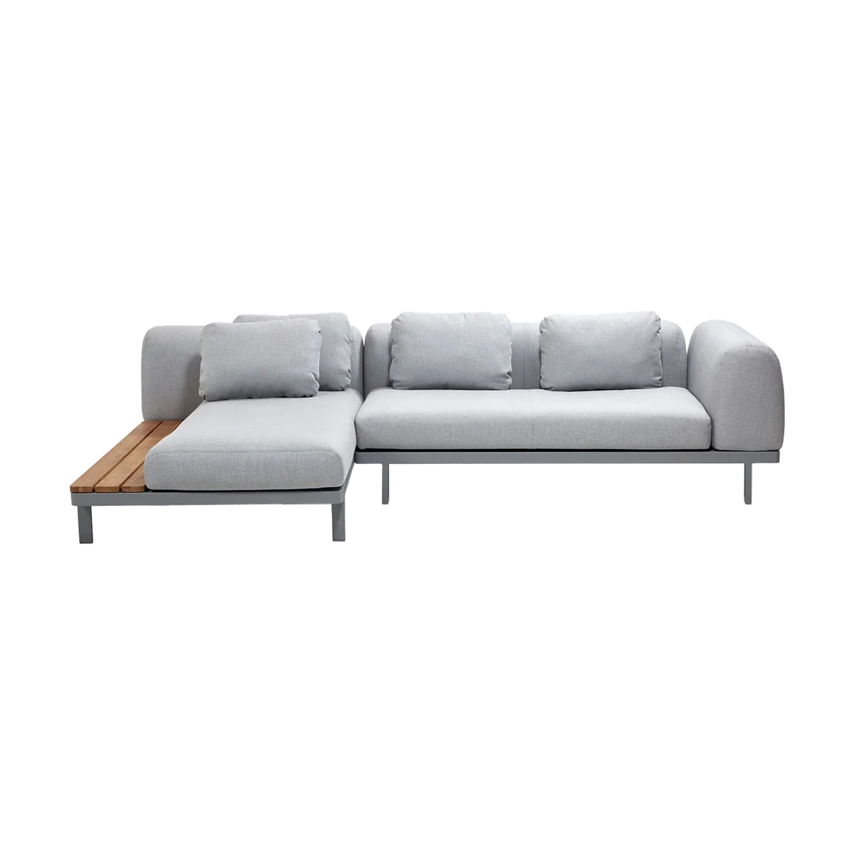 Space modular sofa with chaise longue and side table outdoor sectional sofa by Cane-line, designed by Foersom & Hiort-Lorenzen MDD