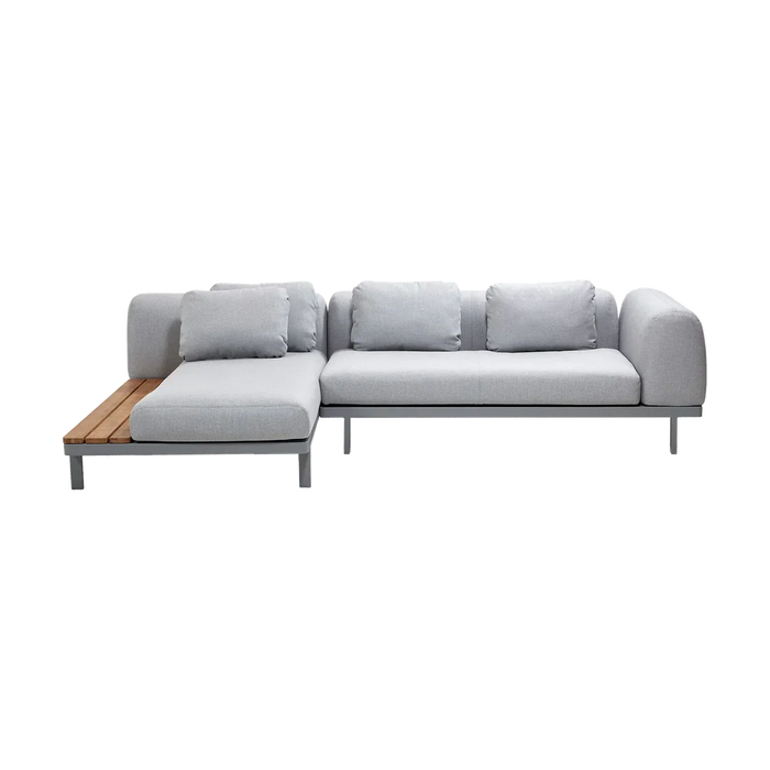 Space modular sofa with chaise longue and side table outdoor sectional sofa by Cane-line, designed by Foersom & Hiort-Lorenzen MDD