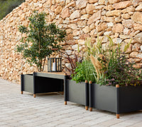 Sticks bench and planters in lava grey
