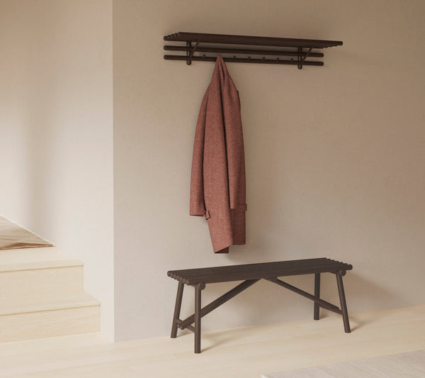 Sticks coat rack with shelf and indoor bench