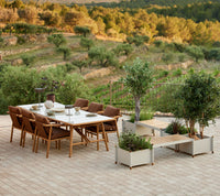 Sticks planter bench in an outdoor dining setting by Cane-line