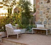 Sticks bench and planter arrangement outdoors