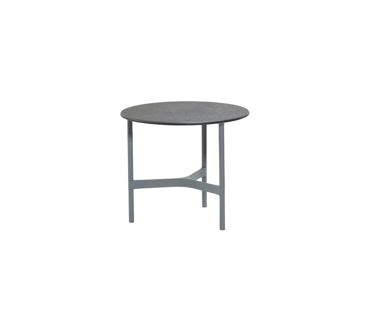 Twist Coffee Table Small with light grey aluminum base and fossil black ceramic top