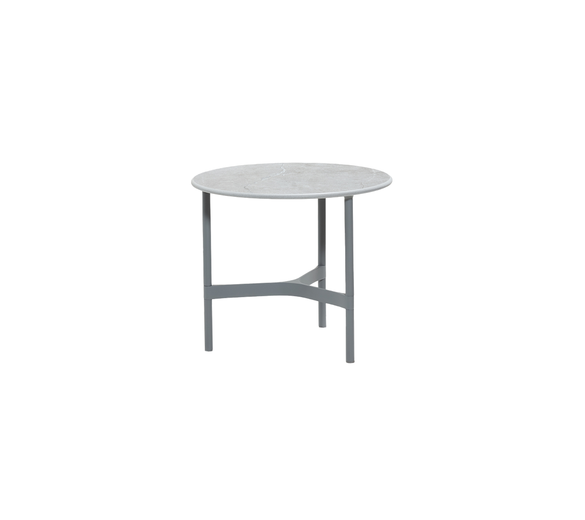 Twist Coffee Table Small with light grey aluminum base and fossil grey ceramic top