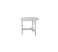 Twist Coffee Table Small with sand aluminum base and fossil grey ceramic top