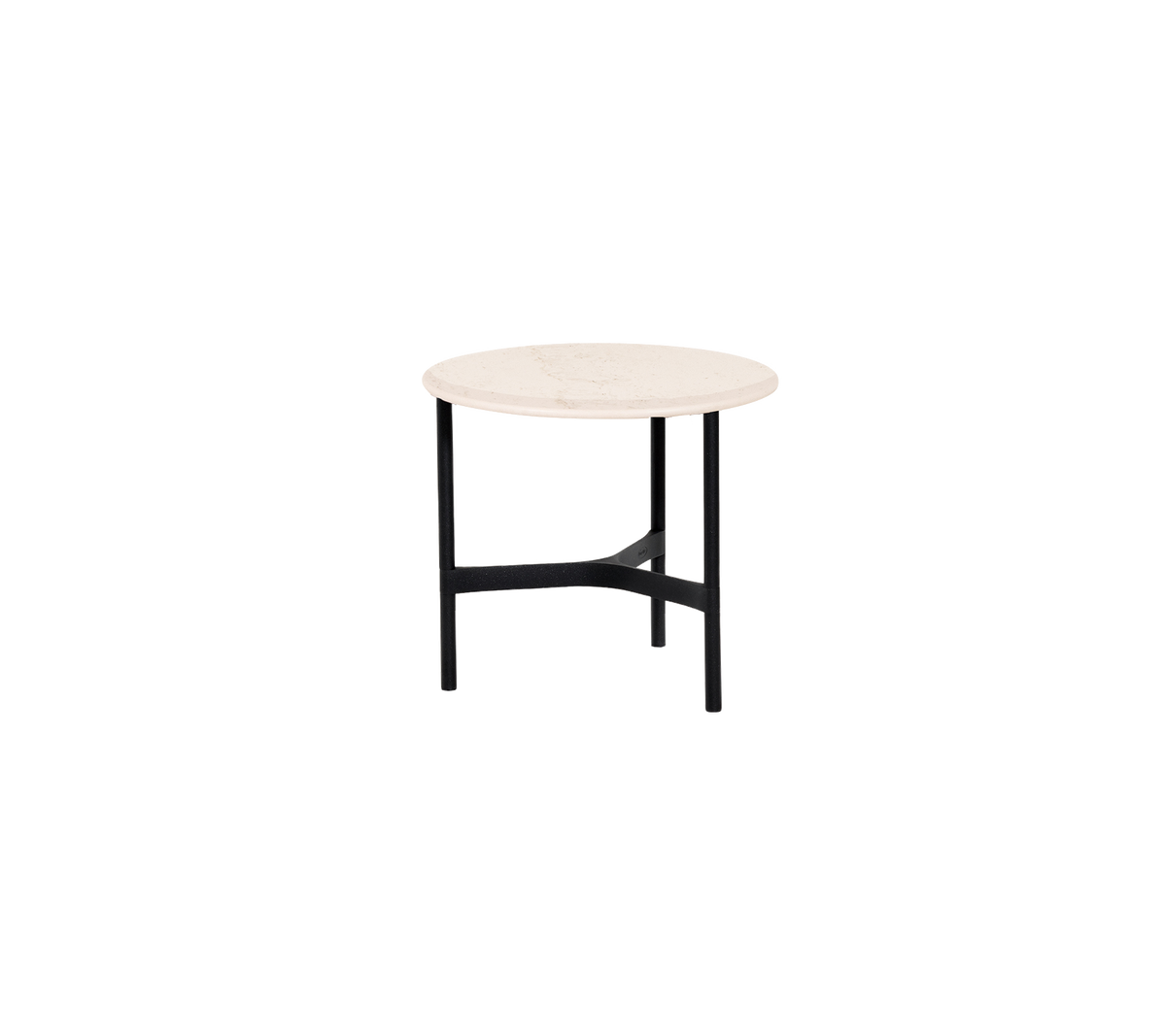 Twist Coffee Table Small with lava grey aluminum base and travertine look ceramic top
