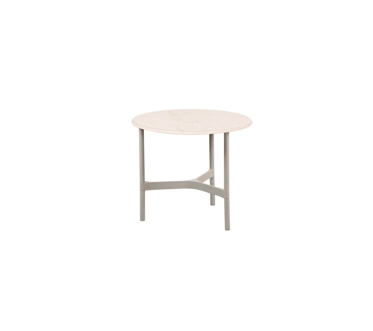 Twist Coffee Table Small with sand aluminum base and travertine look ceramic top