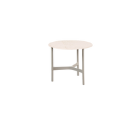 Twist Coffee Table Small with sand aluminum base and travertine look ceramic top