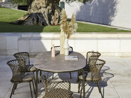 Roberti Charme Dining Table 200 cm with chairs in bronze and cocoa mix finish