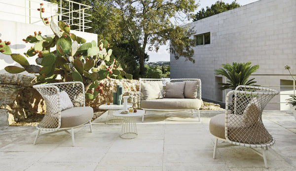 Roberti Charme Sofa 4382 with lounge chairs and coffee tables in white finish