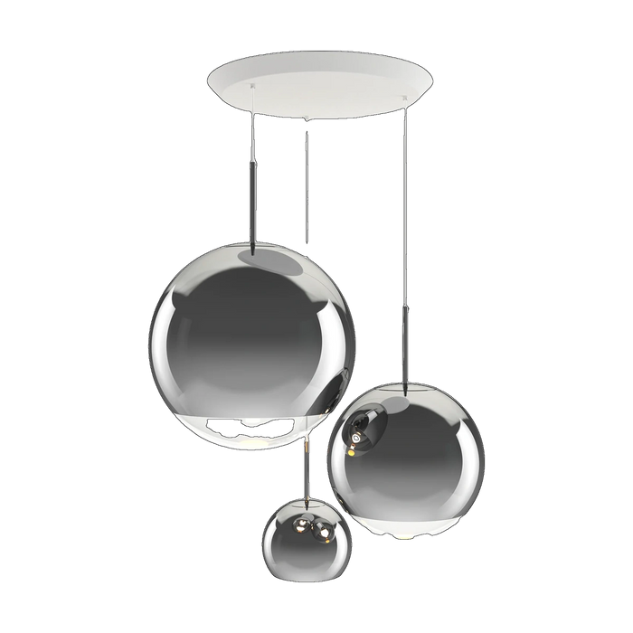Mirror Ball Round Pendant System, Silver Mirrored Polycarbonate, 37.4-inch by Tom Dixon