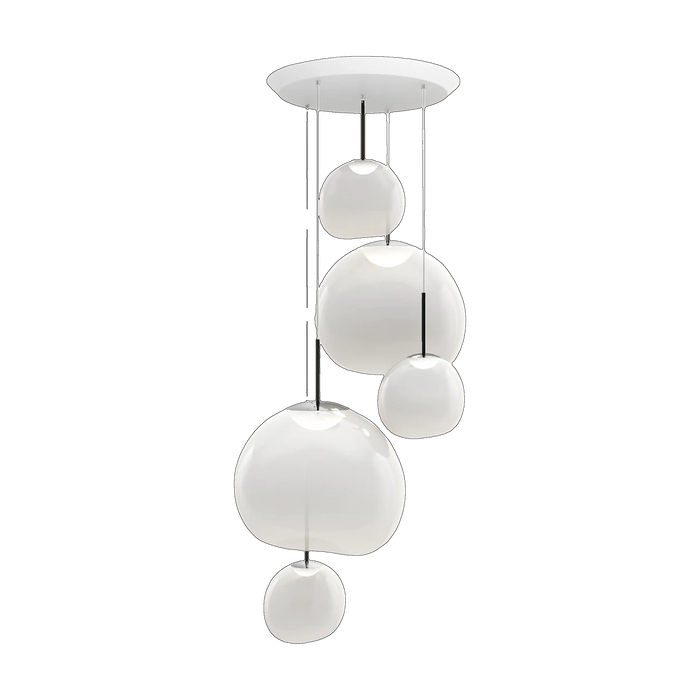 Melt Opal Large-Round Pendant System, Opalescent Polished Polycarbonate with Silver Hardware by Tom Dixon