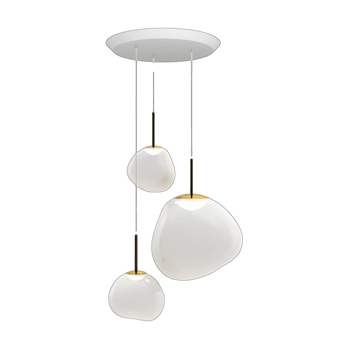 Melt Opal Trio-Round Pendant System, Opalescent Polished Polycarbonate with Gold Hardware by Tom Dixon