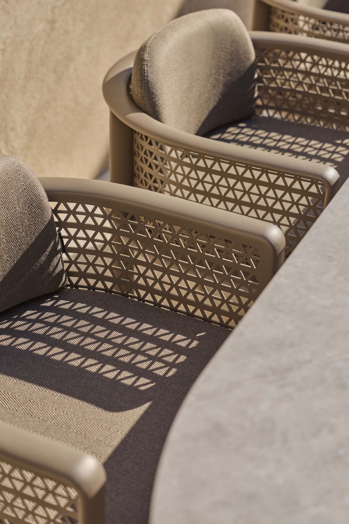 Gandia Blasco Arco Dining Armchair in Bronze, perforated backrest detail