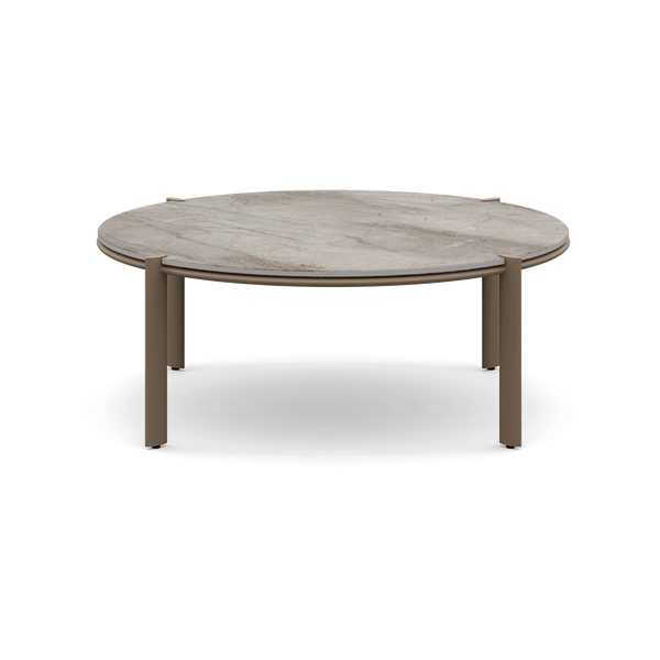 Gandia Blasco Arco Round Coffee Table Ø90 in Bronze with Akmola top, front view