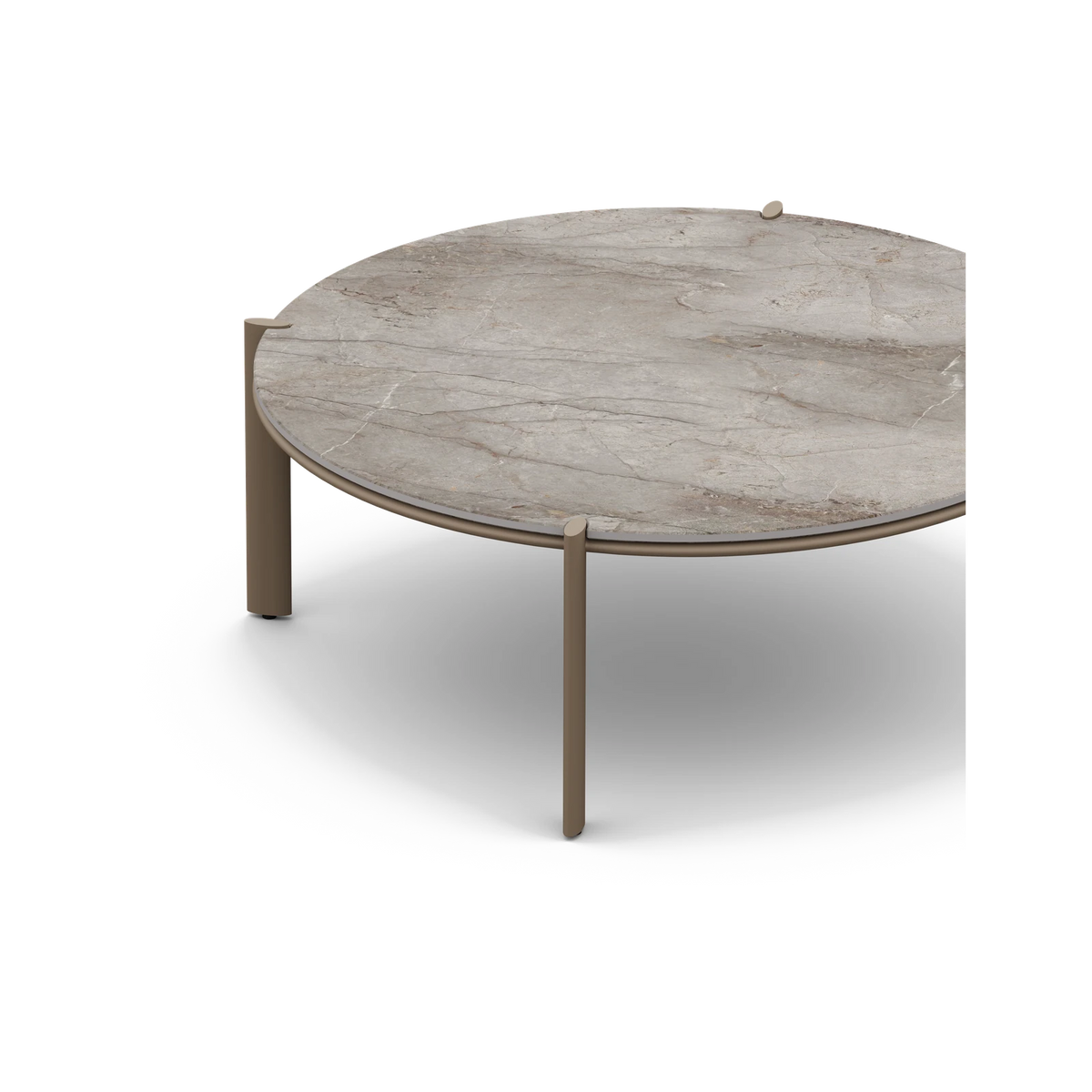 Gandia Blasco Arco Round Coffee Table Ø90 in Bronze with Akmola top, angled detail