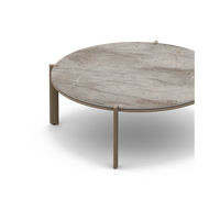 Gandia Blasco Arco Round Coffee Table Ø90 in Bronze with Akmola top, angled detail