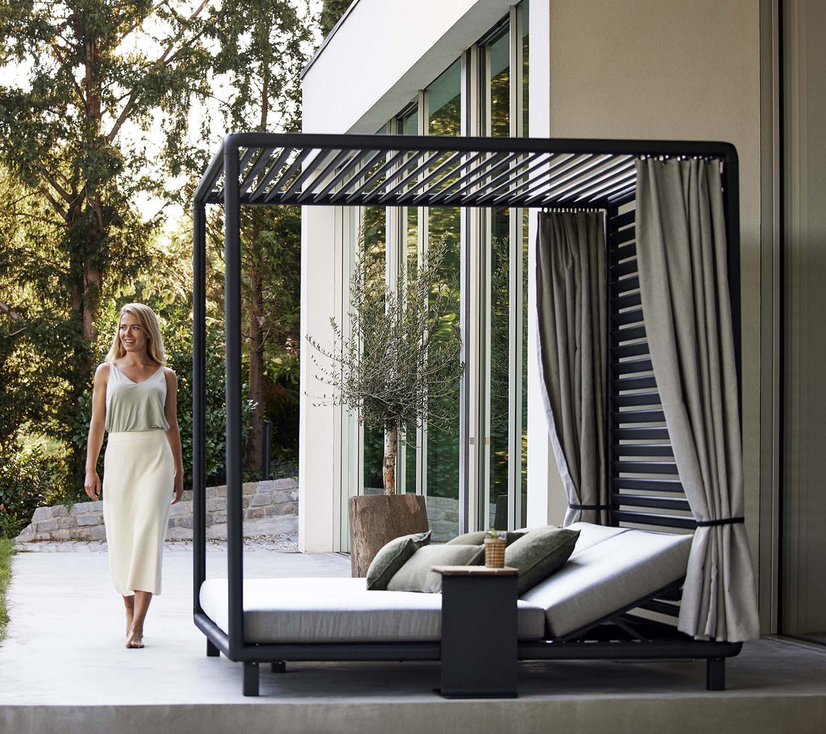 Laze cabana with roof and side curtains lifestyle image