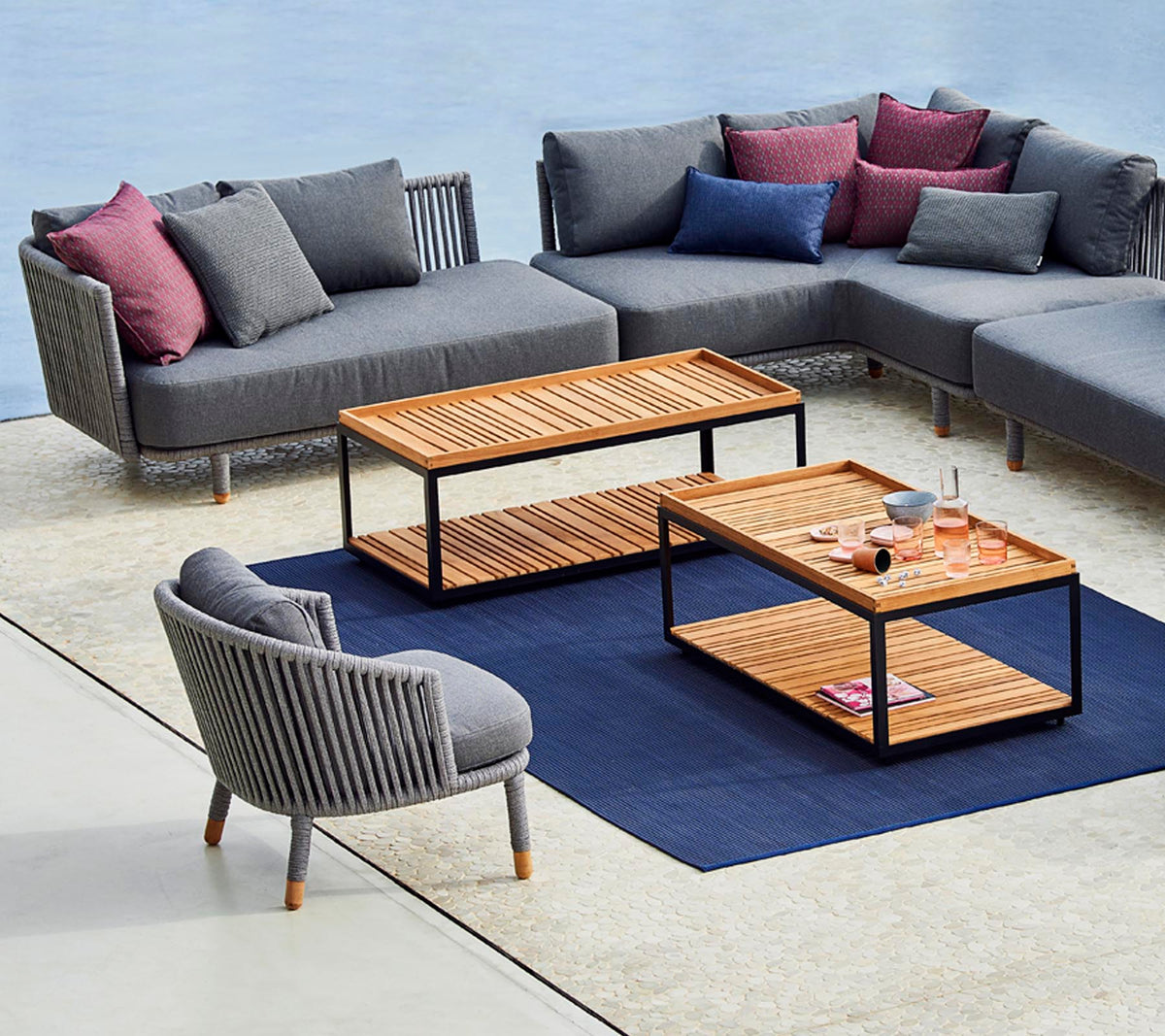 Level coffee table rectangular detail lifestyle image by Cane-line