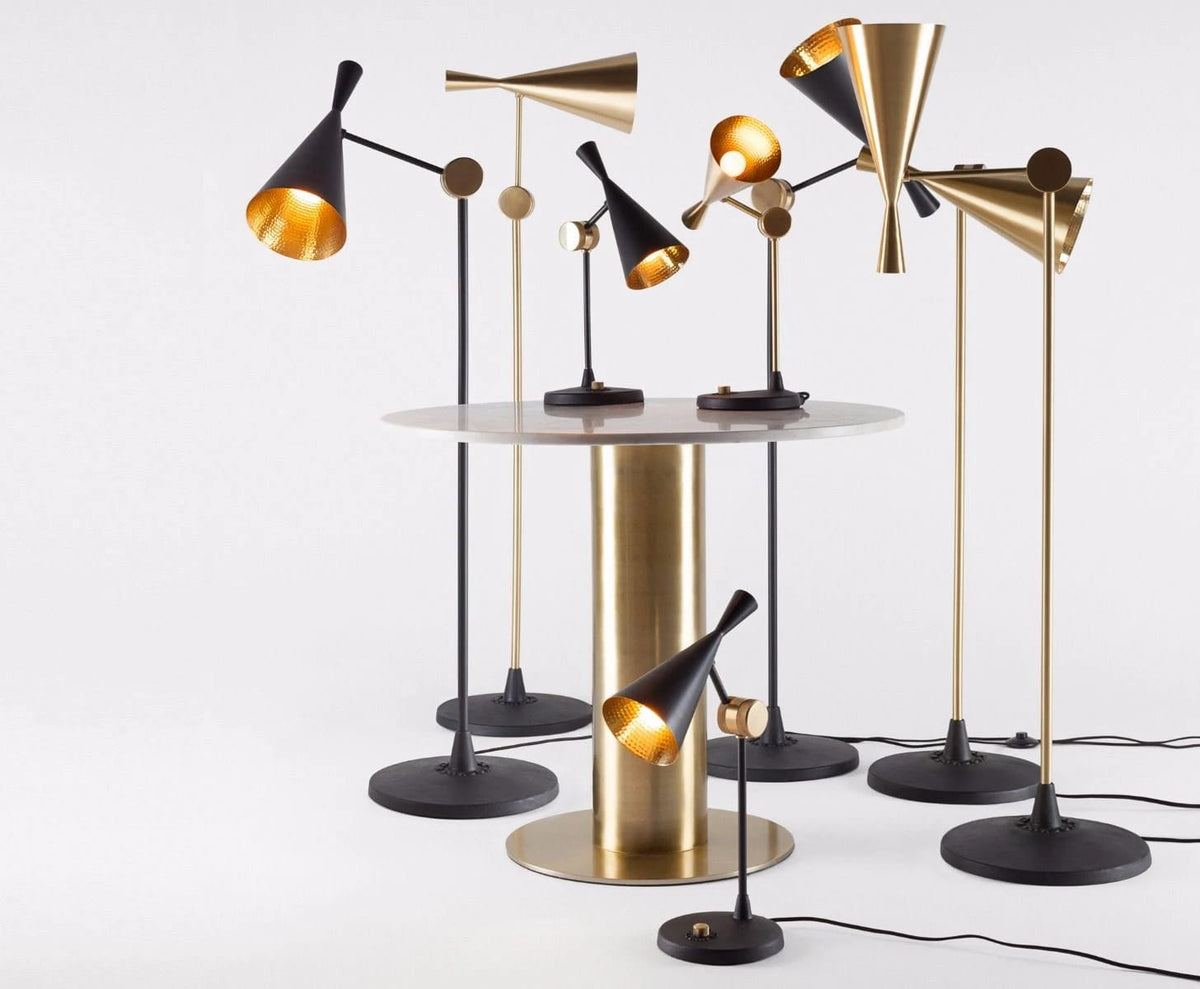 Beat Floor Light Matt Black Brass floor light by Tom Dixon in a close up detail