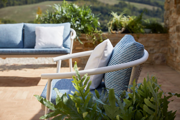Detail of Roberti Lipari 4341 armchair in White with outdoor cushions