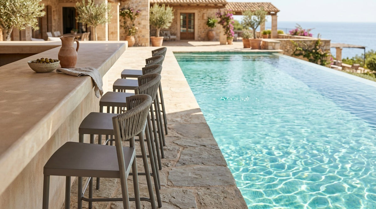 Roberti Olivento Barstools beside a pool