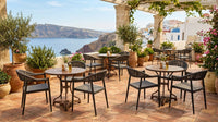 Roberti Olivento Armchairs around outdoor cafe tables