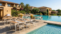 Roberti Olivento outdoor dining seating beside a pool