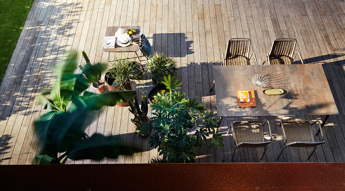 Roberti Portofino outdoor dining collection viewed from above