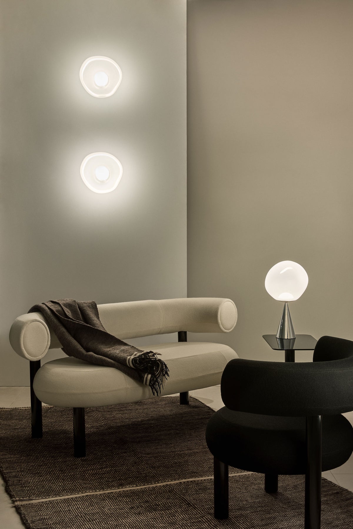 Tom Dixon Melt Opal Fat Cone Table Light with silver hardware, additional angle