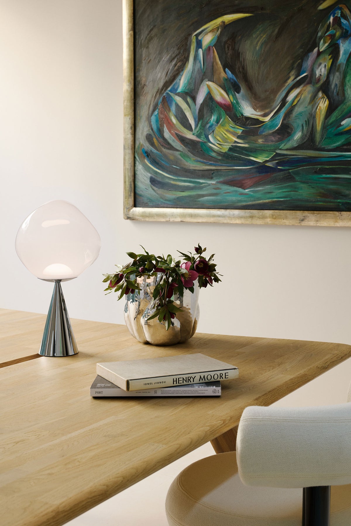 Tom Dixon Melt Opal Fat Cone Table Light with silver hardware, product angle
