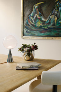 Tom Dixon Melt Opal Fat Cone Table Light with silver hardware, product angle