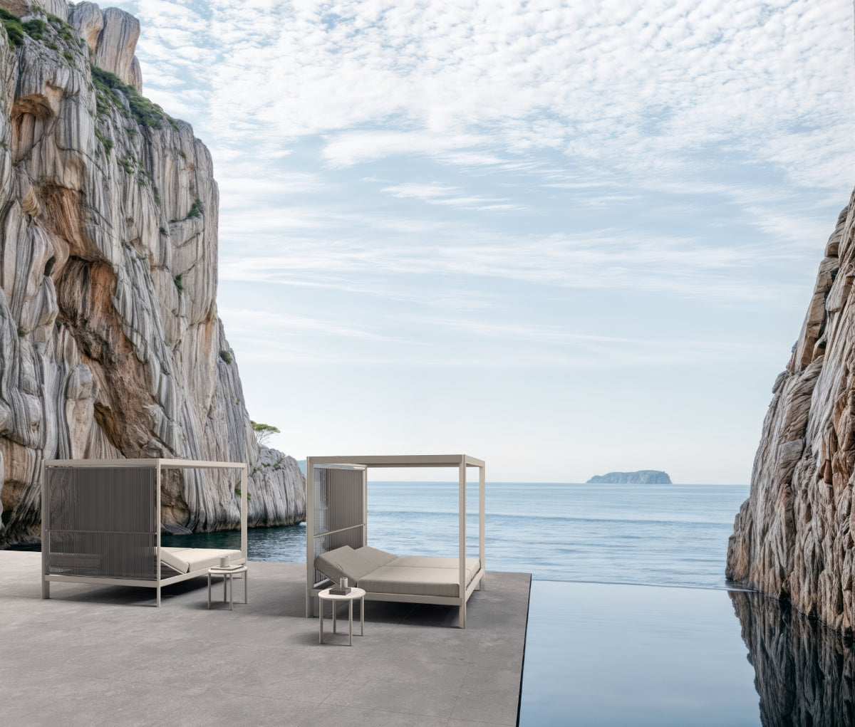 Tempo outdoor daybed lifestyle image by SKLD Studio, designed by La Mamba Studio