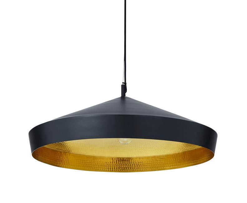 Tom Dixon Beat Flat Pendant in Matt Black Brass, angled studio view