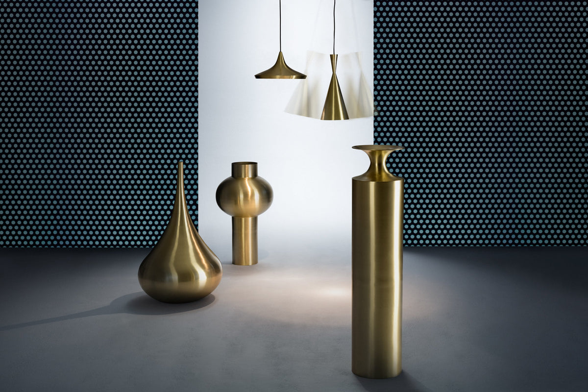Tom Dixon Beat pendants in Polished Brass with Beat vessels