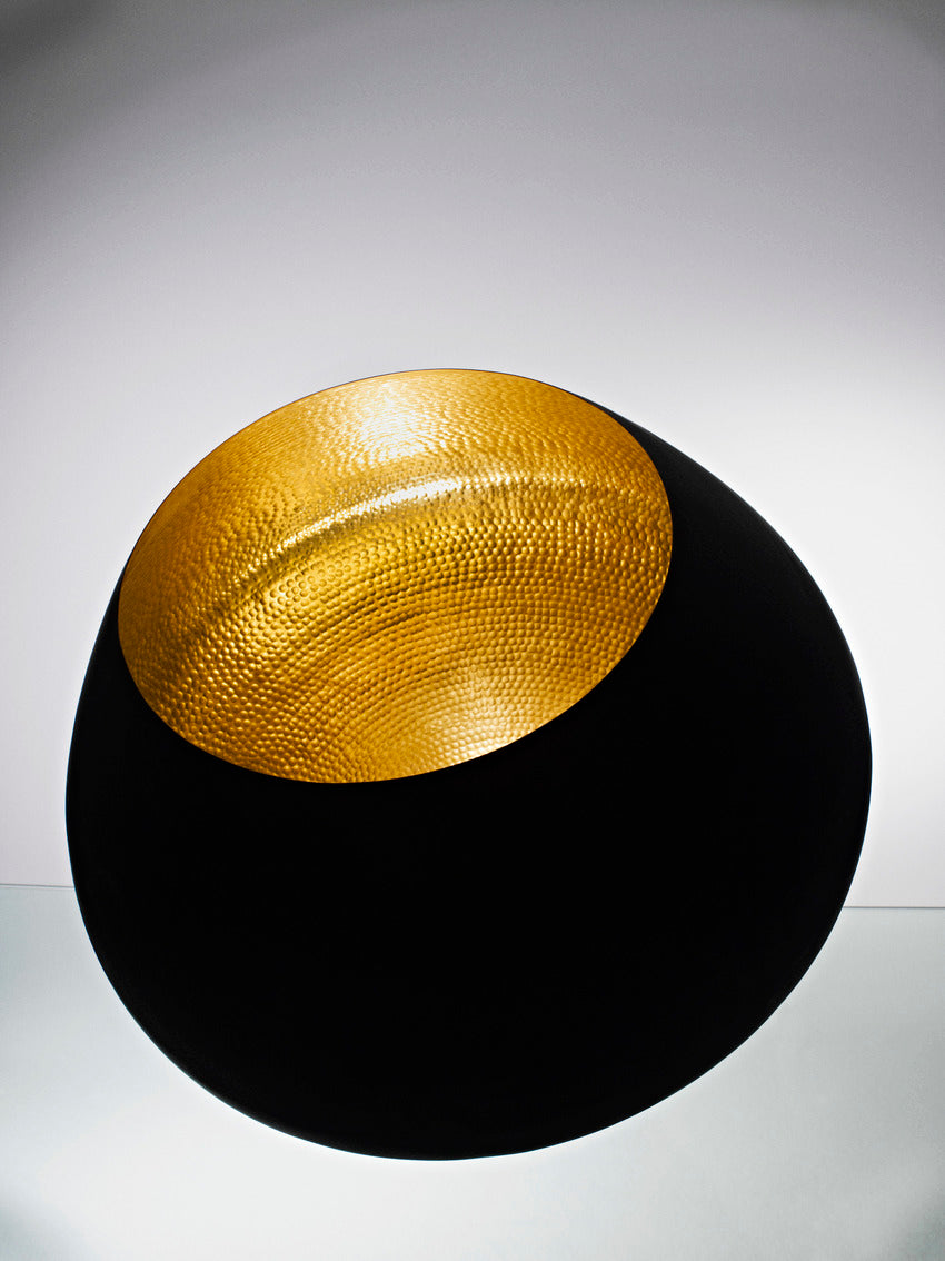 Tom Dixon Beat Stout Pendant in Matt Black Brass, hand-beaten interior detail