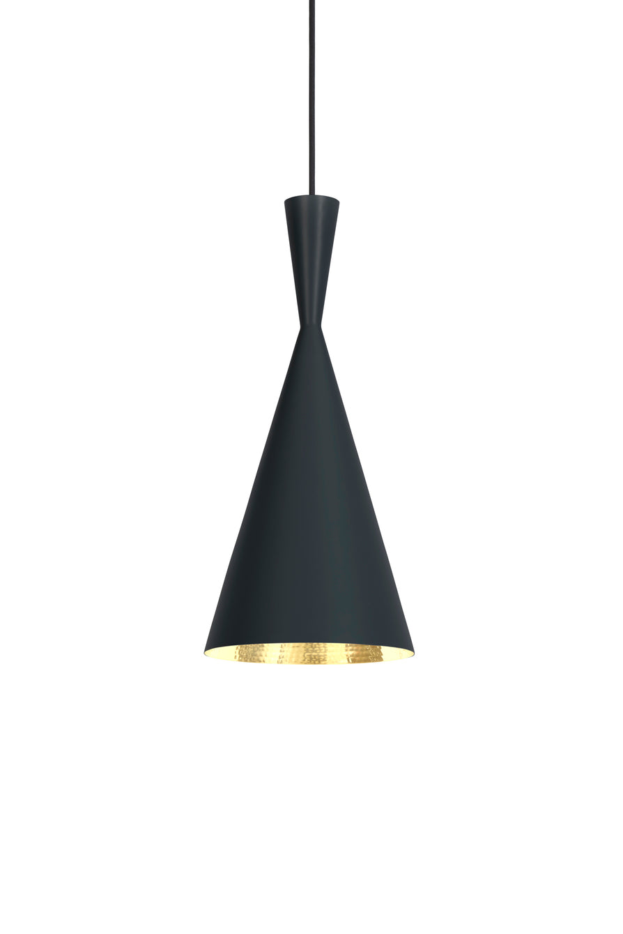 Tom Dixon Beat Tall Pendant in Matt Black Brass, studio view