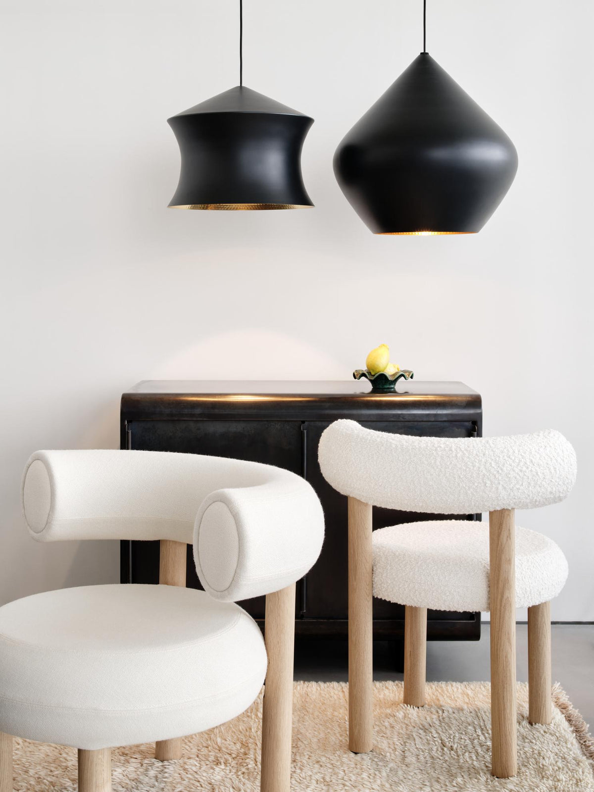 Tom Dixon Beat Waist and Stout Pendants in Matt Black Brass