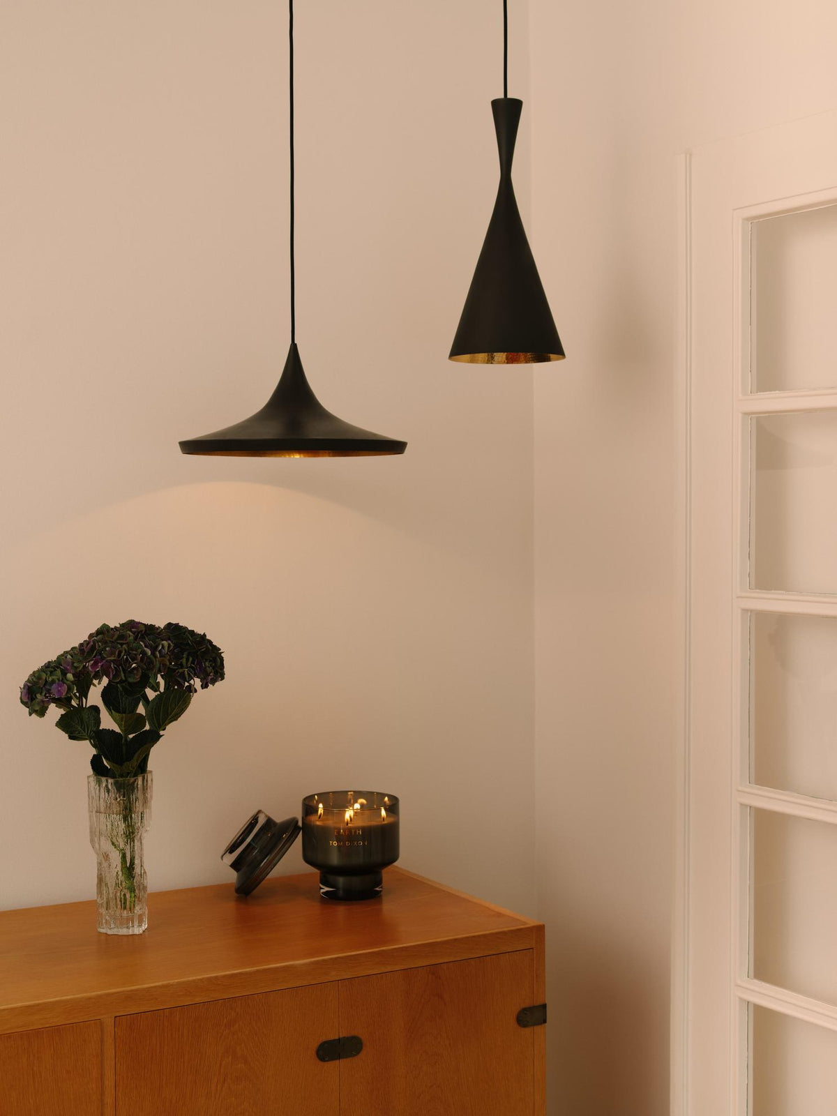 Tom Dixon Beat Wide and Tall Pendants in Matt Black Brass