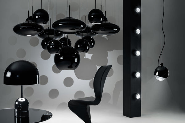Tom Dixon Copper Black 45cm Pendant in a black lighting installation