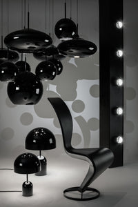 Tom Dixon Copper Black 45cm Pendant in a monochrome lighting display