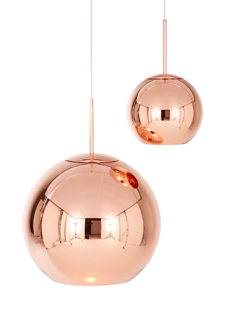 Tom Dixon Copper polished polycarbonate pendants illuminated