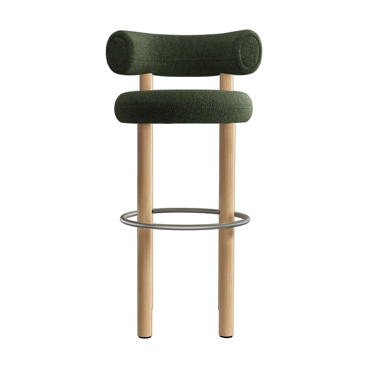 Fat Bar Stool Brushed Natural Wood and Forest Alpine Boucle