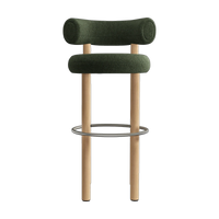 Fat Bar Stool Brushed Natural Wood and Forest Alpine Boucle