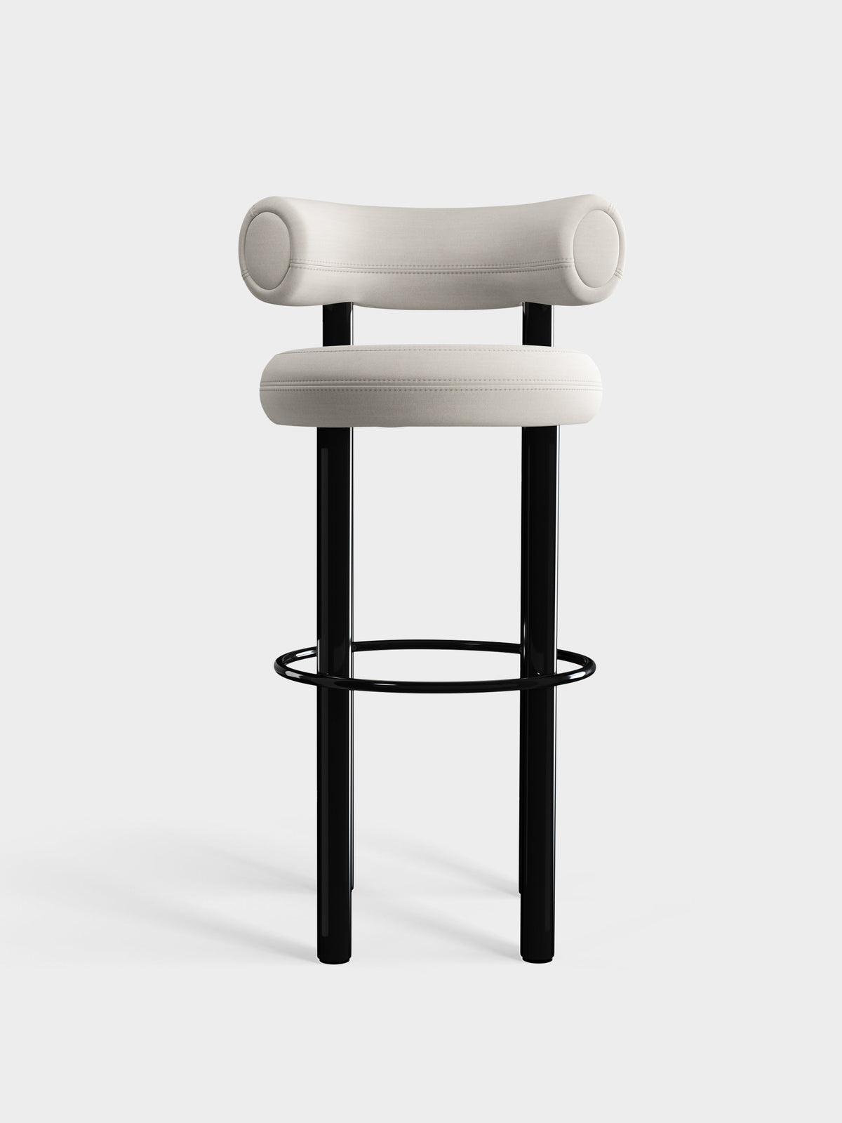Fat Bar Stool Polished Black Steel and Coconut Linara Linen official image
