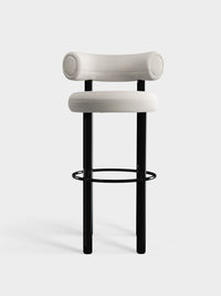 Fat Bar Stool Polished Black Steel and Coconut Linara Linen official image