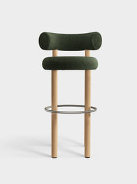 Fat Bar Stool Brushed Natural Wood and Forest Alpine Boucle official image