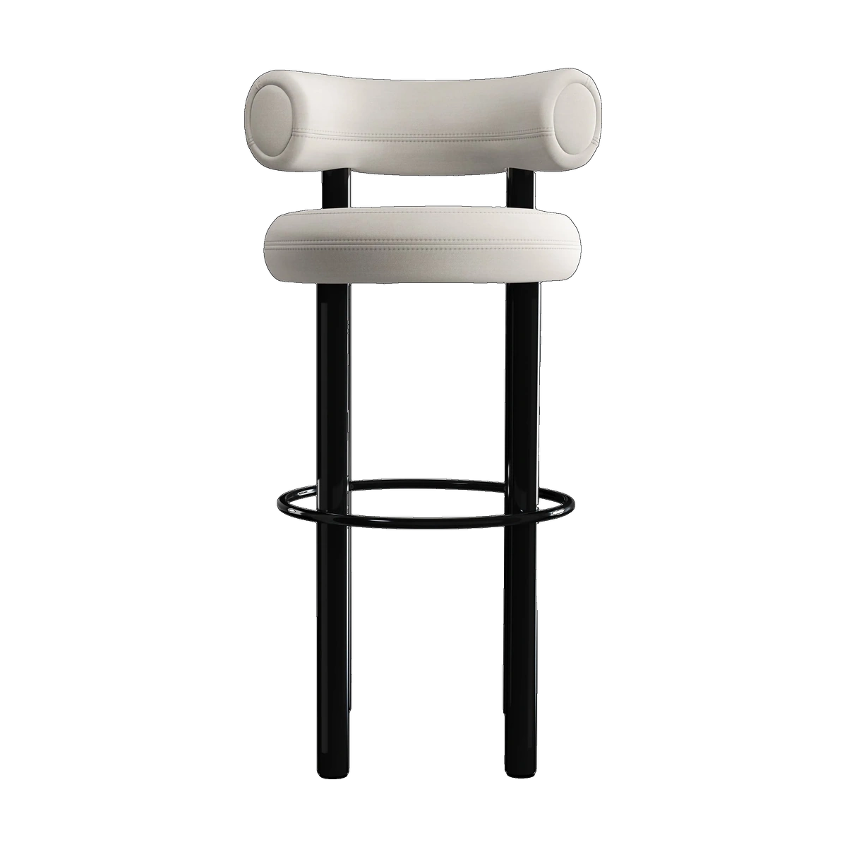 Fat Bar Stool Polished Black Steel and Coconut Linara Linen